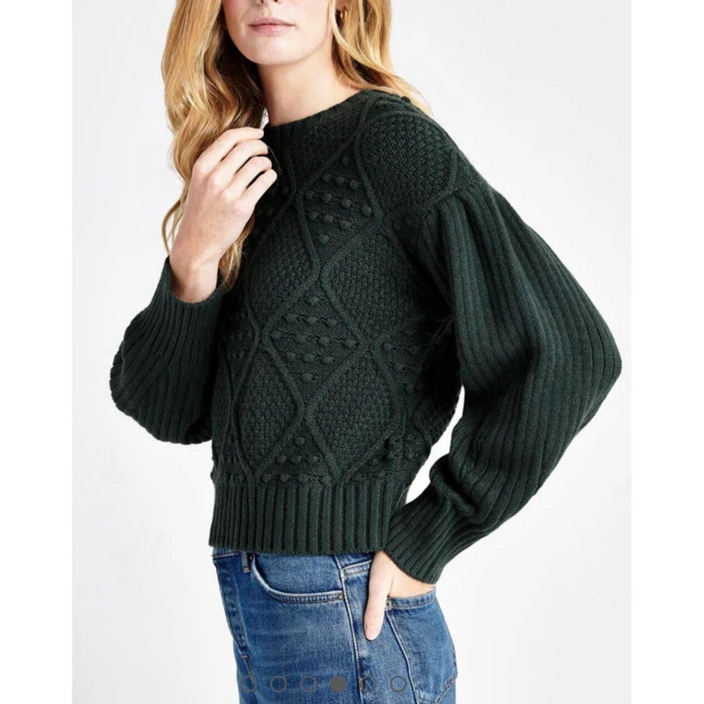 Splendid Leonie Bobble Sweater Balloon Sleeves Speckle Green Size XS Cotton Wool